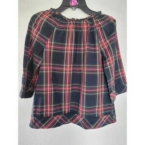 Crewcuts Girls‎ Black Red Plaid Button Back Ruffle Blouse Top Christmas 12 #1